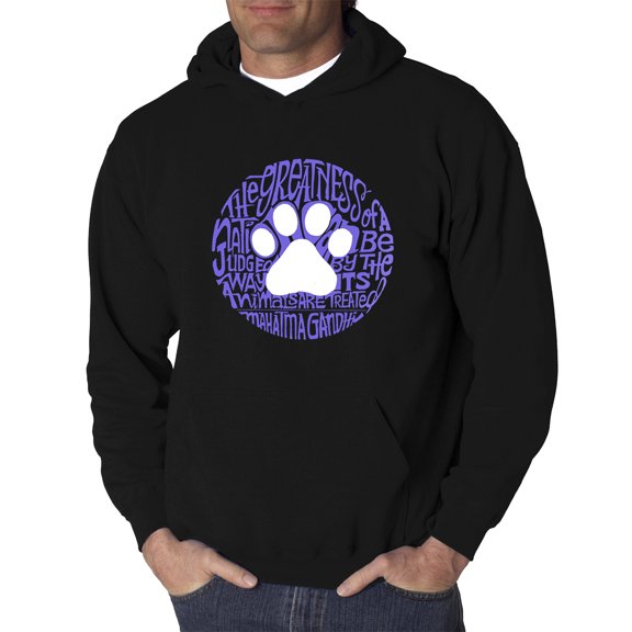 LA Pop Art Men's Word Art Hooded Sweatshirt - Gandhi's Quote on Animal Treatment