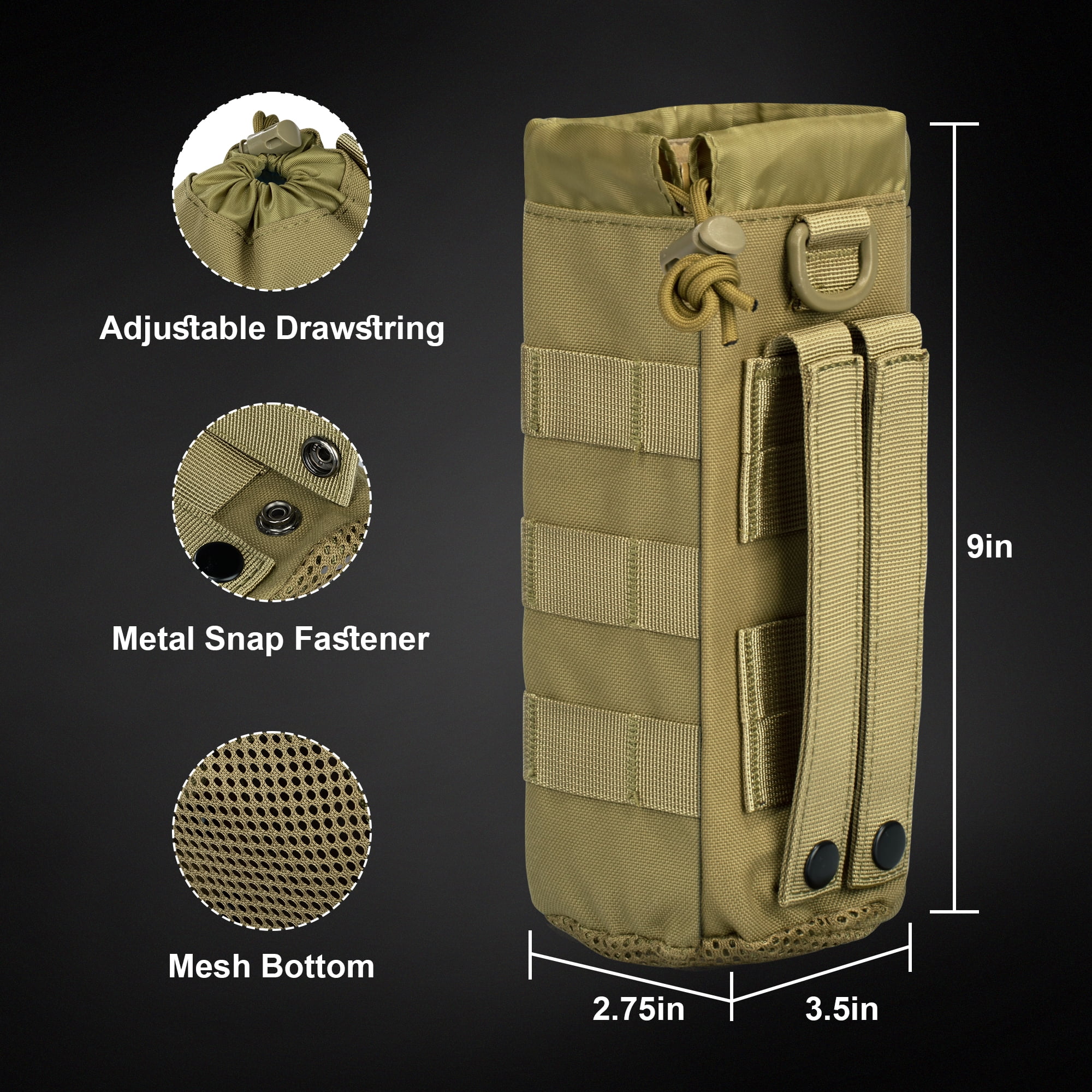 Bombrooster Tactical MOLLE Pouch Kit for Hiking & Camping - 3-in-1 EDC Bag with Phone Holder, Water Bottle Pouch, and First Aid Kit Bag for Outdoor, Duty, Survival Gear