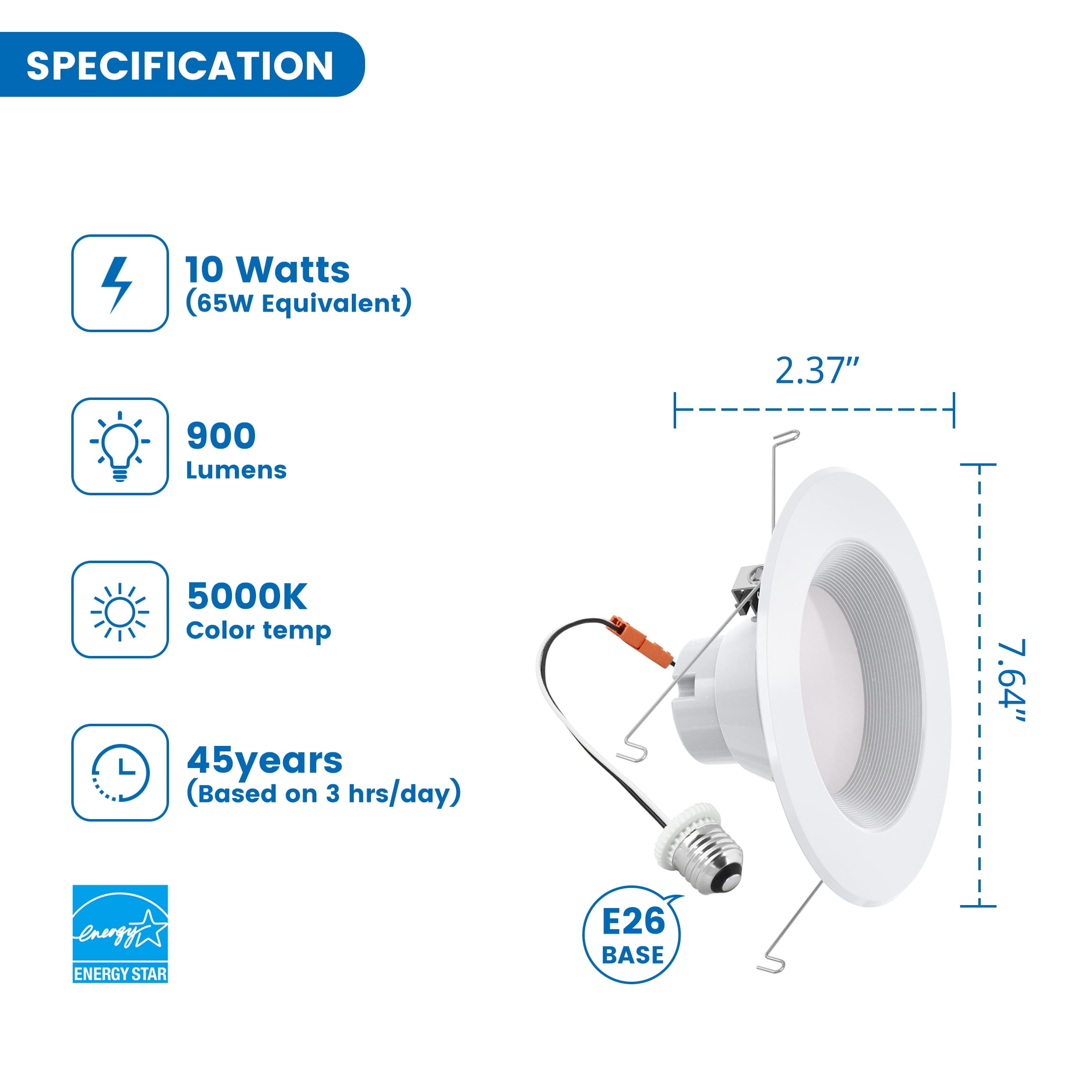 Great Value 6" LED Retrofit Downlight, 10-Watt (65W Replacement) Daylight Dimmable E26 Medium Base