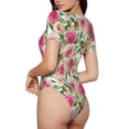 thumbnail image 3 of The Xecao Rose Flowers Women's Crew Neck Body Suit, a short-sleeved bodysuit and basic swimsuit, both comfort and style for dating and daily life, 3 of 9
