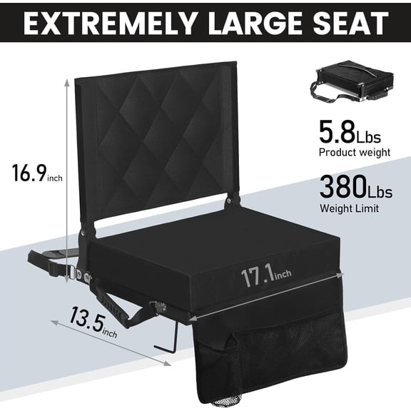 Stadium Seats for Bleachers with Back Support, Bleacher Seats with Backs and Cushion Wide, Padded Portable Folding Comfort Stadium Chair with Shoulder Strap, Perfect for Sports Events