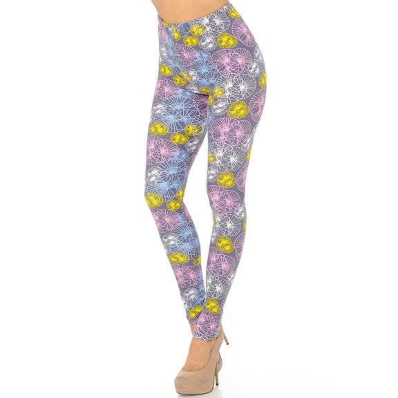 Buttery Soft Geometric Spindles Leggings (One Size Regular,Multi Color Pastel)