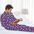 thumbnail image 6 of Salouo Skull Blue Flower Print Button-Front Long Sleeve Pajama Set for Men, Soft 2Pjs Men's Long Sleeve Sleepwear-Small, 6 of 7