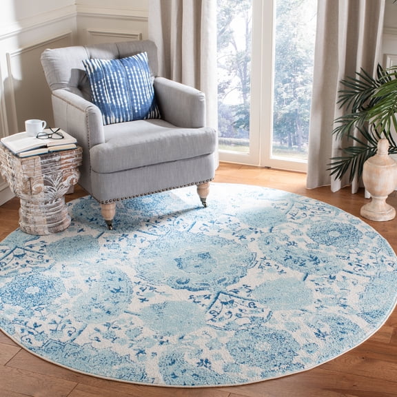 SAFAVIEH Madison Hope Floral Paisley Area Rug, Cream/Turquoise, 4' x 4' Round