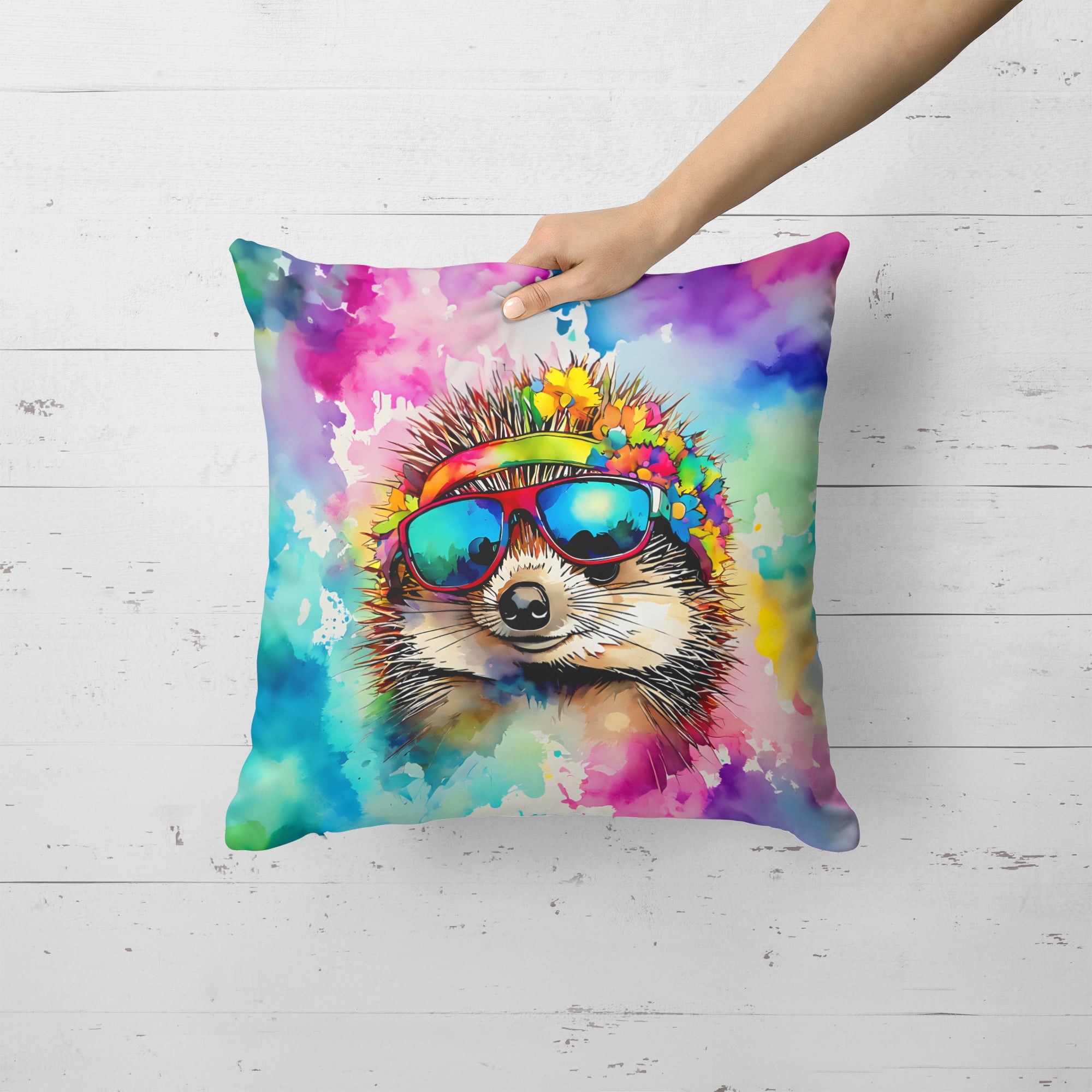 Carolines Treasures DAC3992PW1818 18 x 18 in. Unisex Hippie Animal Hedgehog Polyester Fabric Throw Pillow