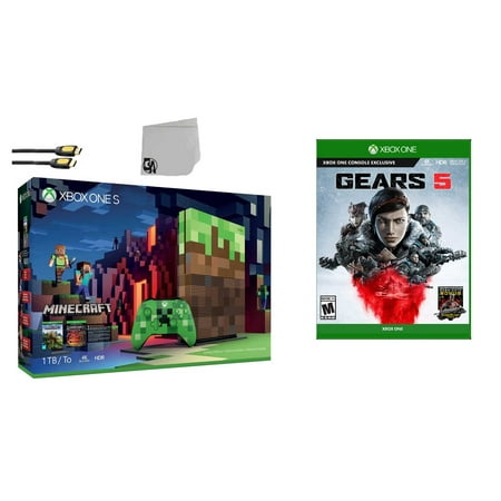 Microsoft 23C-00001 Xbox One S Minecraft Limited Edition 1TB Gaming Console with 2 Controller Included with Gears 5 BOLT AXTION Bundle Like New