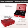 thumbnail image 2 of Metal Cash Box with Lock and 2 Keys, Portable Lockable Cash Box with Removable 5-Compartment Coin Tray for Office, Retail, Home and Events, 2 of 7