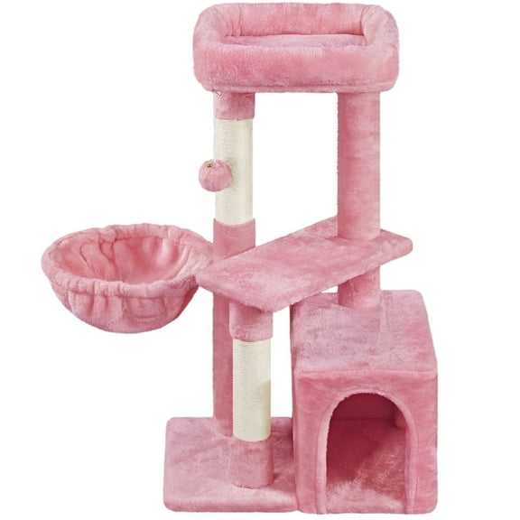 Yaheetech 34" Height Plush Cover Cat Tree with Condo and Sisal Ropes Posts, Pink