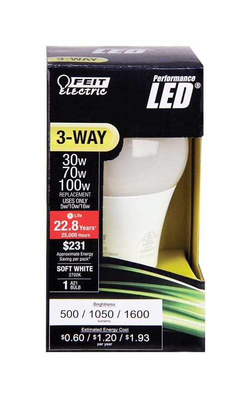 Feit A19 E26 (Medium) LED Bulb Soft White 30/70/100 Watt Equivalence 1 pk