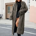 thumbnail image 2 of Hueook Faux Fur Jacket Womens Ladies Warm Faux Furry Long Coat Jacket Winter Solid V-neck Outerwear Dark Gray L, 2 of 6