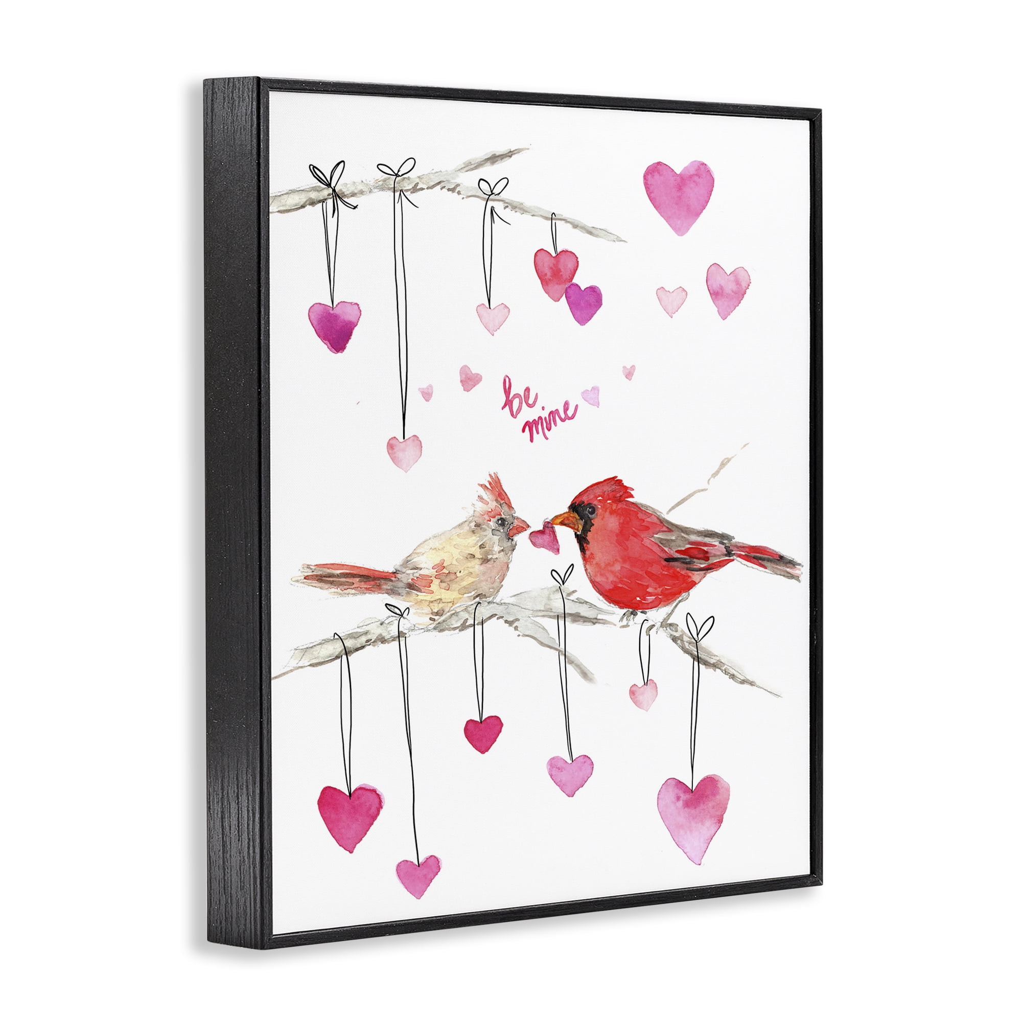 Stupell Industries Be Mine Cardinals Holiday Painting Black Framed Art Print Wall Art, 11 x 14