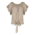thumbnail image 6 of Off Shoulder Tops for Women Ruffled Sleeve Knot Front Ladies Shirt Solid Loose Fitting Flowy Womens Blouses Fashion Trendy Summer Outfits 2025, 6 of 8