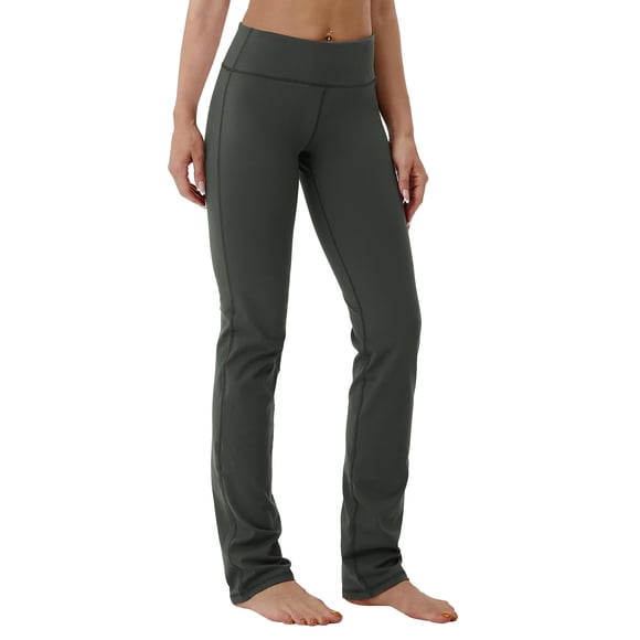BUBBLELIME 29""/31""/33""/35"" 4 estilos Pantalones de yoga con piernas rectas para mujer Control de barriga - Pierna recta_Olivegray L_35"" Entrepierna