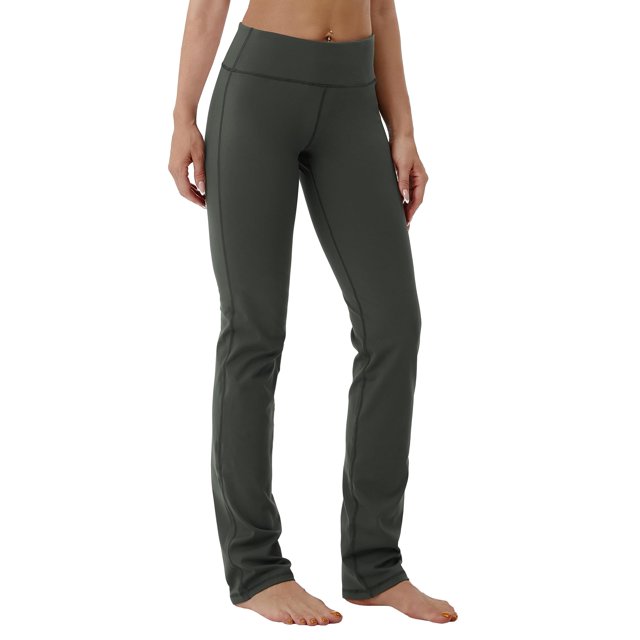 BUBBLELIME 29""/31""/33""/35"" 4 estilos Pantalones de yoga con piernas rectas para mujer Control de barriga - Pierna recta_Olivegray L_35"" Entrepierna