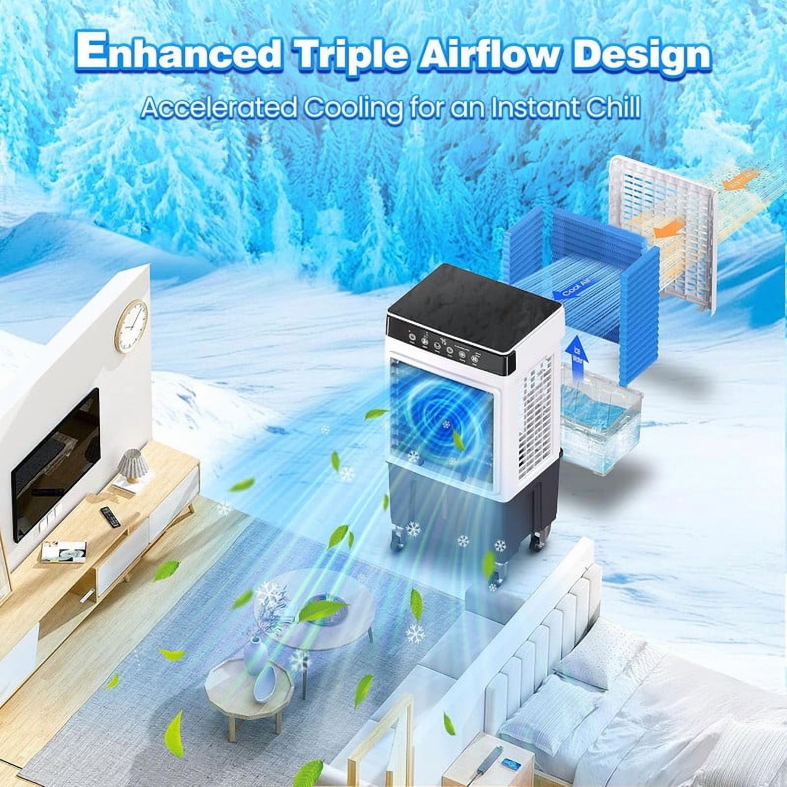 Swamp Cooler, 3500CFM 3-in-1 Evaporative Air Cooler with 6.5Gal Water Tank, Dry-Run Protection, 120° Oscillation, 12H Timer, Remote, 4 Ice Packs, Portable Air Conditioner for Bedroom Home Office