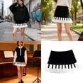 thumbnail image 2 of Aellinatey Women Piano Pleated Skirt High Waist Flared A Line Black White Spliced Skirts, 2 of 9