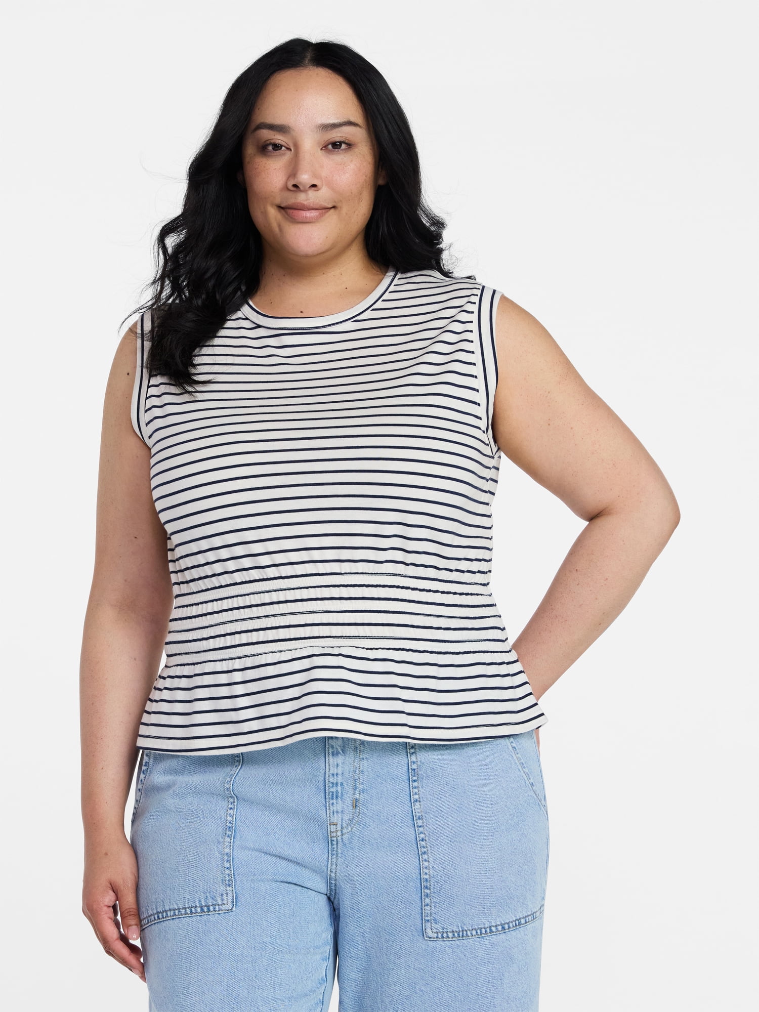 Time and Tru Women's Cotton Peplum Tank Top, Sizes XS-XXXL