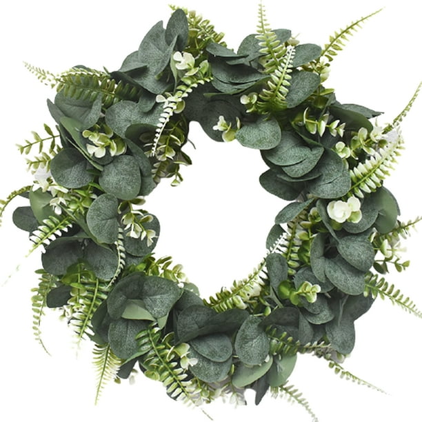 Windfall 16In Artificial Eucalyptus Wreath with Flowers Faux Greenery
