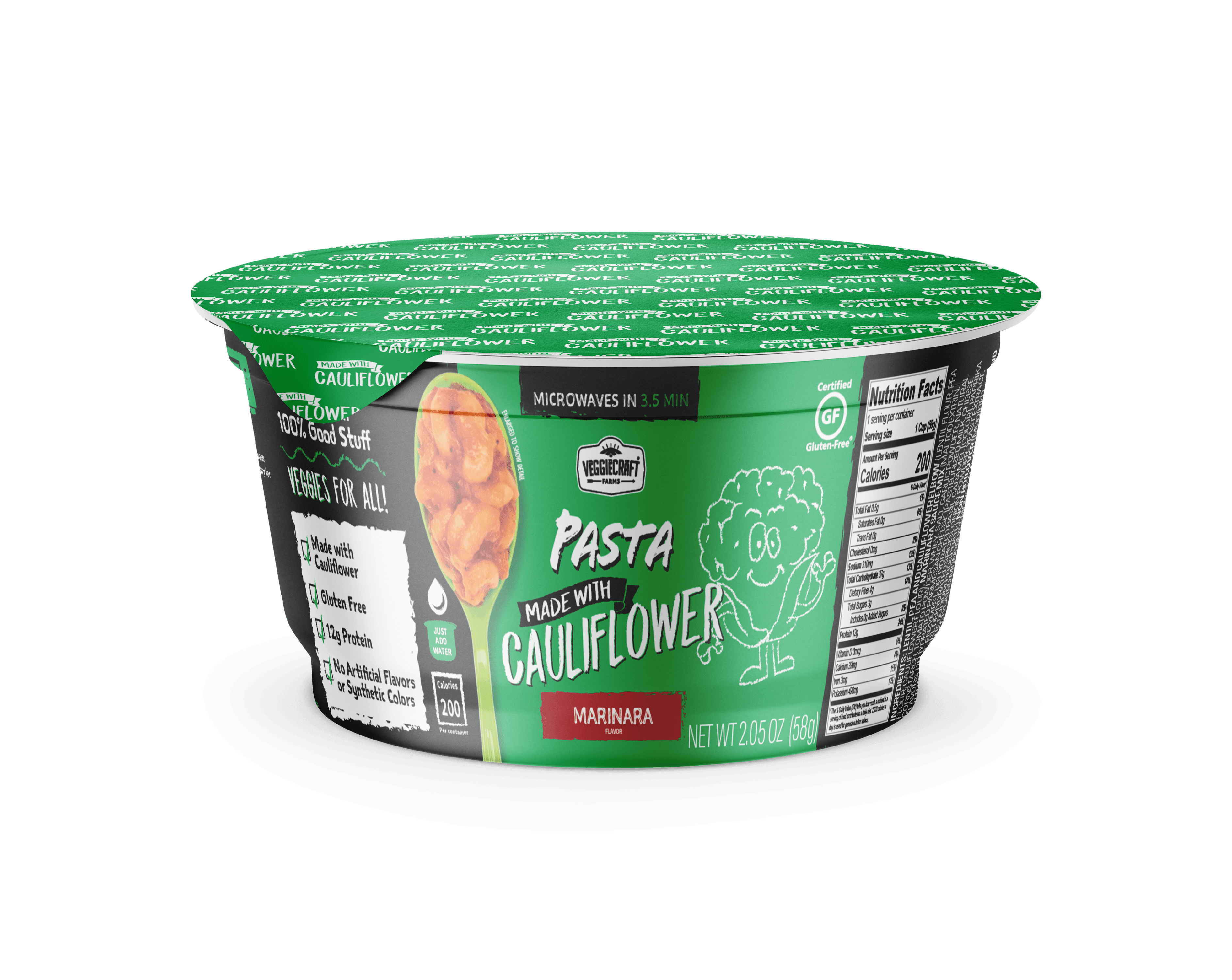 Veggiecraft Farms, Marinara and Cauliflower Pasta, Microwavable Cup 2