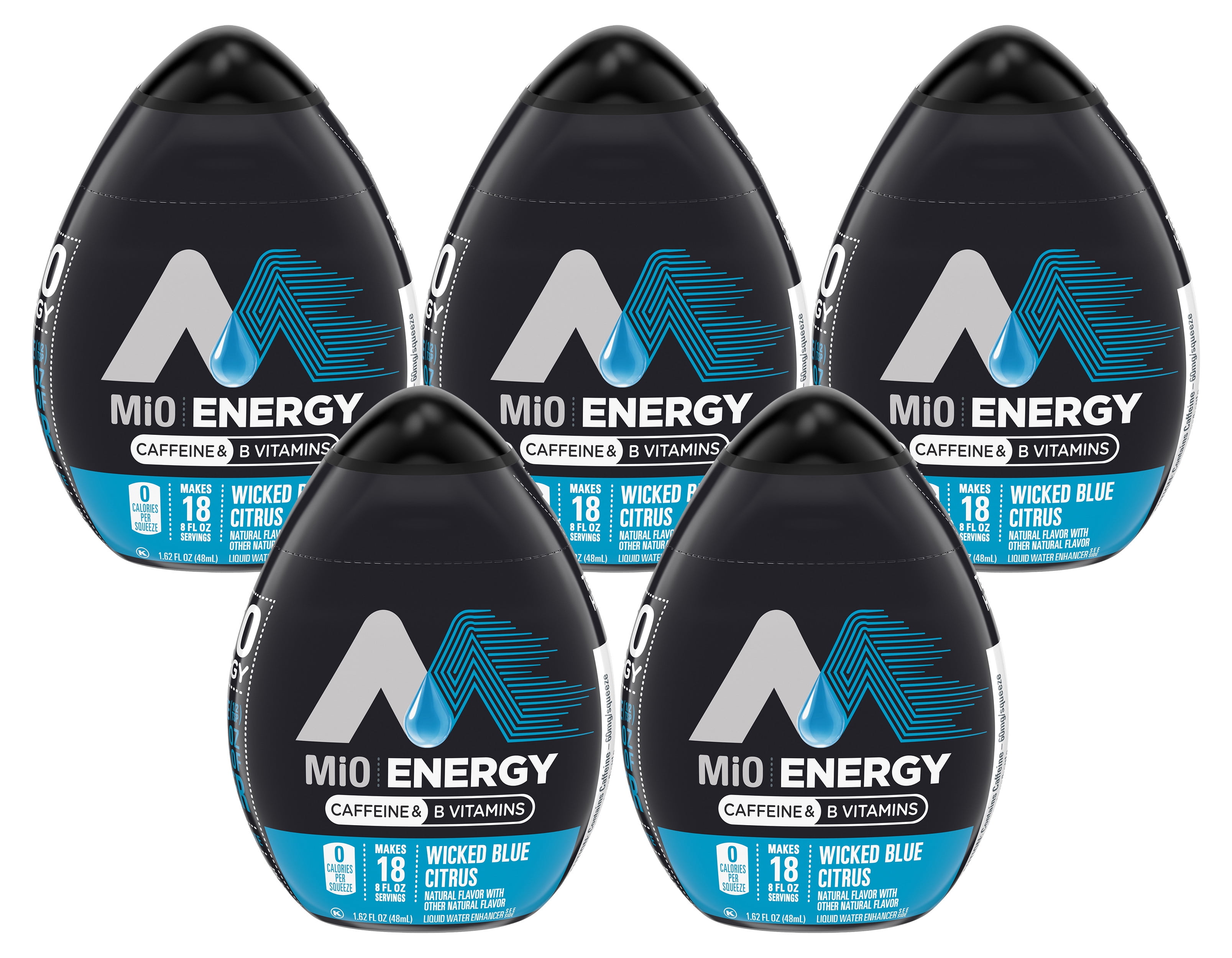 MiO Energy Wicked Blue Citrus Liquid Water Enhancer, Caffeinated, 1.62 fl oz Bottle (Pack-5)