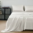 thumbnail image 3 of ANMINY Satin Sheets Full Silk Sheets White Stripe Bed Sheet Set Deep Pocket Bed Flat Fitted Sheet, 4-Pieces, 3 of 7