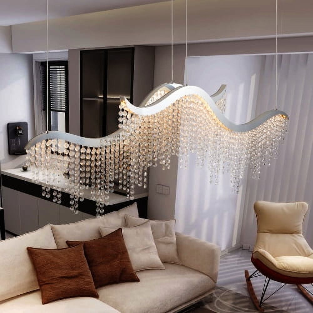 ACE-LIGHTS,36.2-inch,3360 Lumen,Height Adjustable Wave Shaped Crystal Chandelier with Stainless Steel Base & K9 Crystal,Luxury Modern Pendant Light,Fancy Hanging Ceiling Lamps(Chrome)