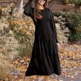 thumbnail image 2 of Vestido Fruncido Busto Puño Liso Mangas De Linterna Elegante Cómodo Vestido De Mujer De Longitud Media Negro L, 2 of 6