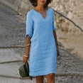 thumbnail image 2 of Kcodviy Robe d'Été Décontractée pour Femme, Adaptée et Confortable, Femme, Col en V, Manches Mi-Longues, Robes Maxi pour Femme, Été Décontracté et Lin, Courte Mini, Robe Décontractée pour Femme, 2 of 4