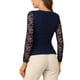 thumbnail image 3 of INSPIRAR CHIC Blusa de Encaje con Bordado de Flores de Manga Larga y Cuello Redondo para Mujeres S Azul Oscuro, 3 of 6
