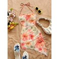 thumbnail image 2 of Women Boho Floral‑Print Spaghetti‑Strap Bodycon Mini Dress, Sleeveless Drawstring Slit‑Hem Elegant Summer Vacation Short Dress, 2 of 6