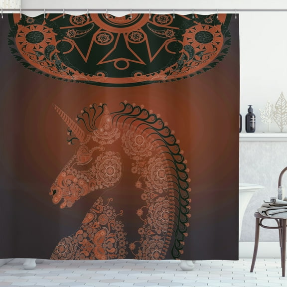 Ambesonne Unicorn Shower Curtain, Vintage Mandala, 69"Wx75"L, Burgundy