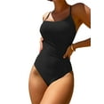 thumbnail image 4 of Kmbangi Women's Summer Swimsuit Spaghetti Strap Solid Color Textured One Piece Bathing Suit, 4 of 5