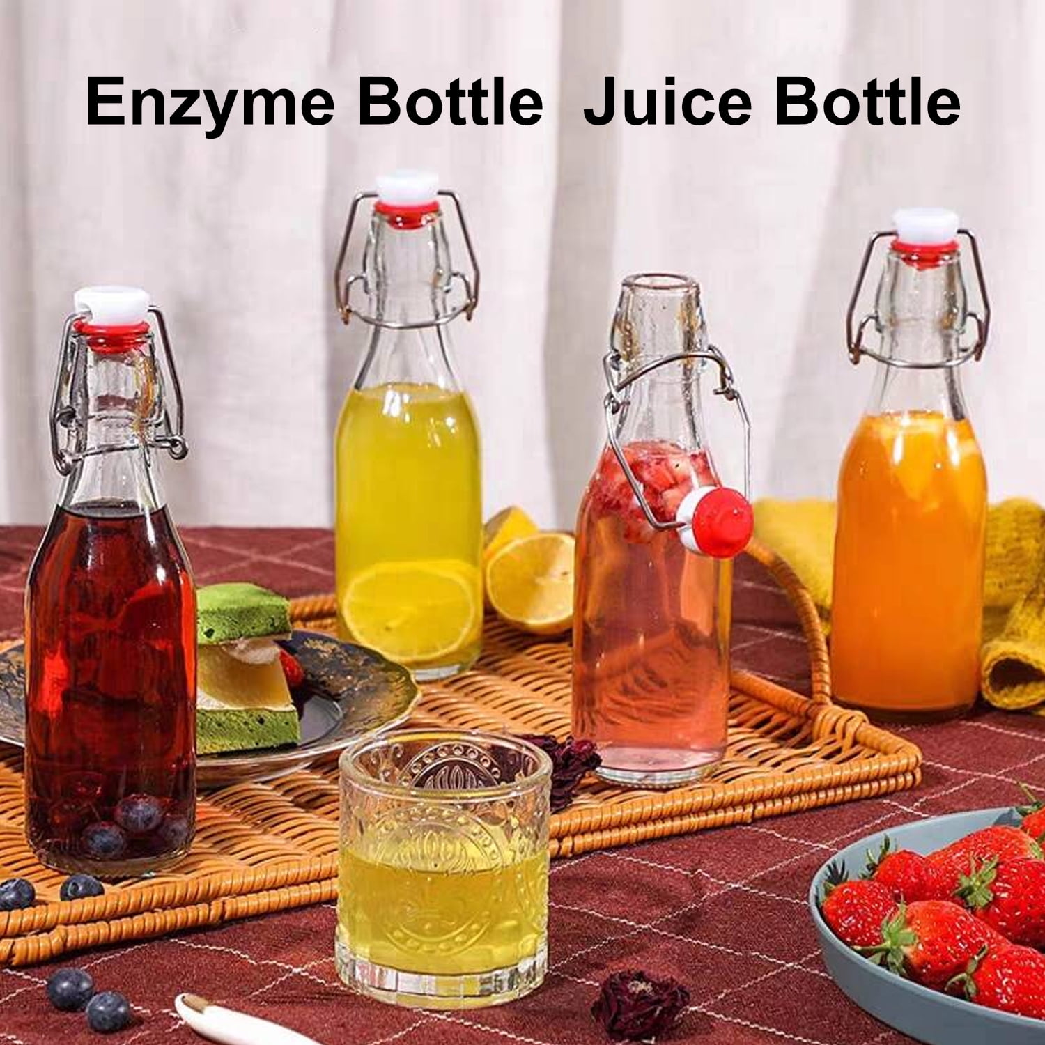 TINANA Swing Top Glass Bottles 8 Pack, 8.5 oz Flip Top Beer Brewing Bottle, Airtight Stopper Cap Lid, Bonus 2 Bottle Pourer for 2nd Fermentation, Kombucha, Kefir, Vanilla Extract, Coquito, Juice, Tea