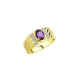 thumbnail image 4 of Rylos Yellow Gold Plated Silver Classic 8X6MM Oval Amethyst & Sparkling Diamond Ring - Birthstone Jewelry for Men -Size 13, 4 of 8