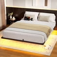 thumbnail image 2 of KOUSEI Floating Bed Frame Queen Size with LED Lights and Charging Station Modern Metal Platform No Box Spring Required，Black, 2 of 7