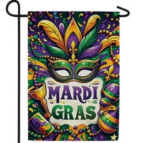 America Forever Mardi Gras Festivities Garden Flag, 12.5 x 18 inch Double Sided, Carnival Mask Banner, Party Confetti Beads Decorations, Celebration Yard Flag