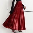 thumbnail image 2 of 1pcs Women's High Waist Pleated Maxi Skirt Gold Beach Skirt Flowing Long A-Line Skirt Sparkly Pleated Skirt for Party Vacation, 2 of 4