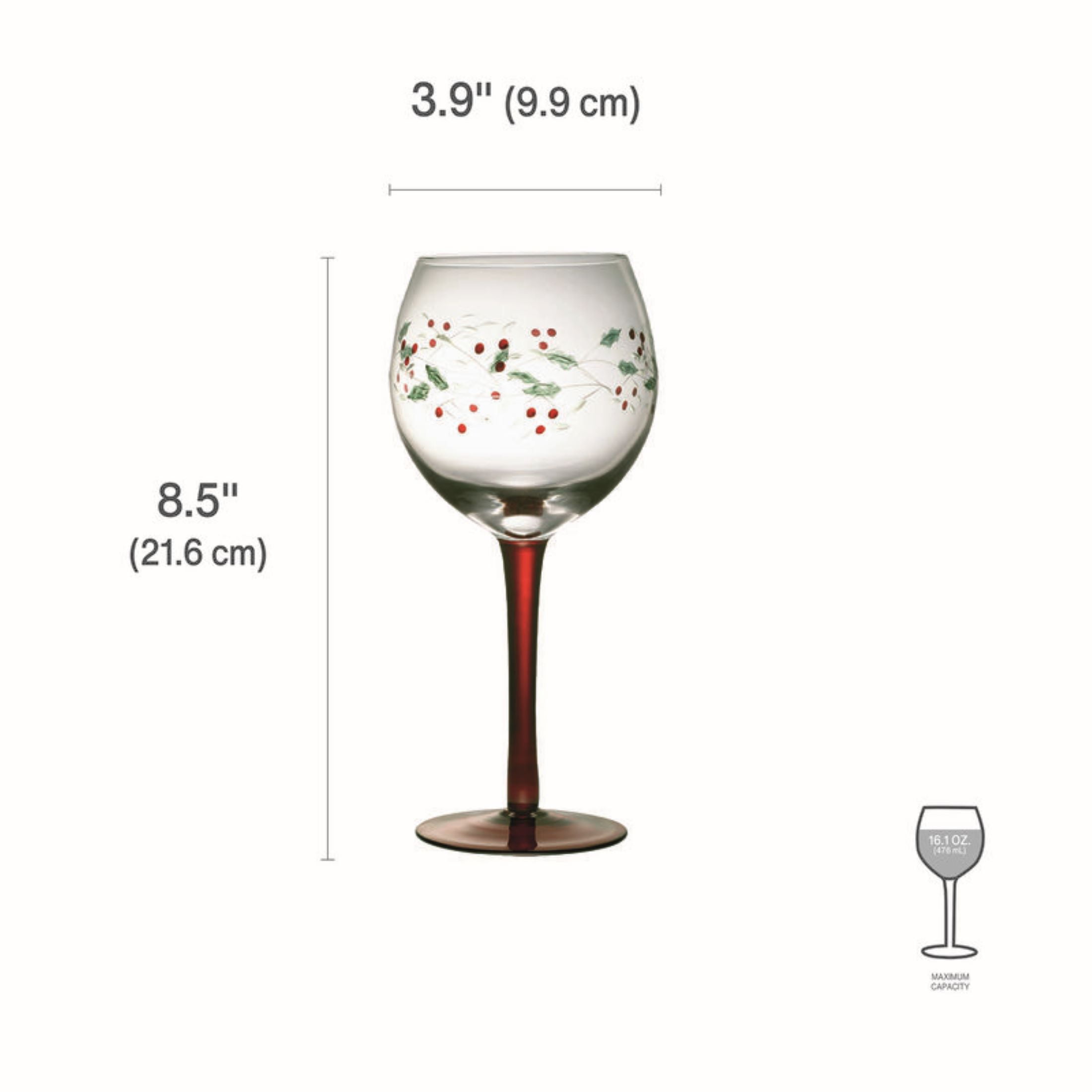 Pfaltzgraff Winterberry 13 oz Hand Painted Glass Wine Goblets, Set or 4