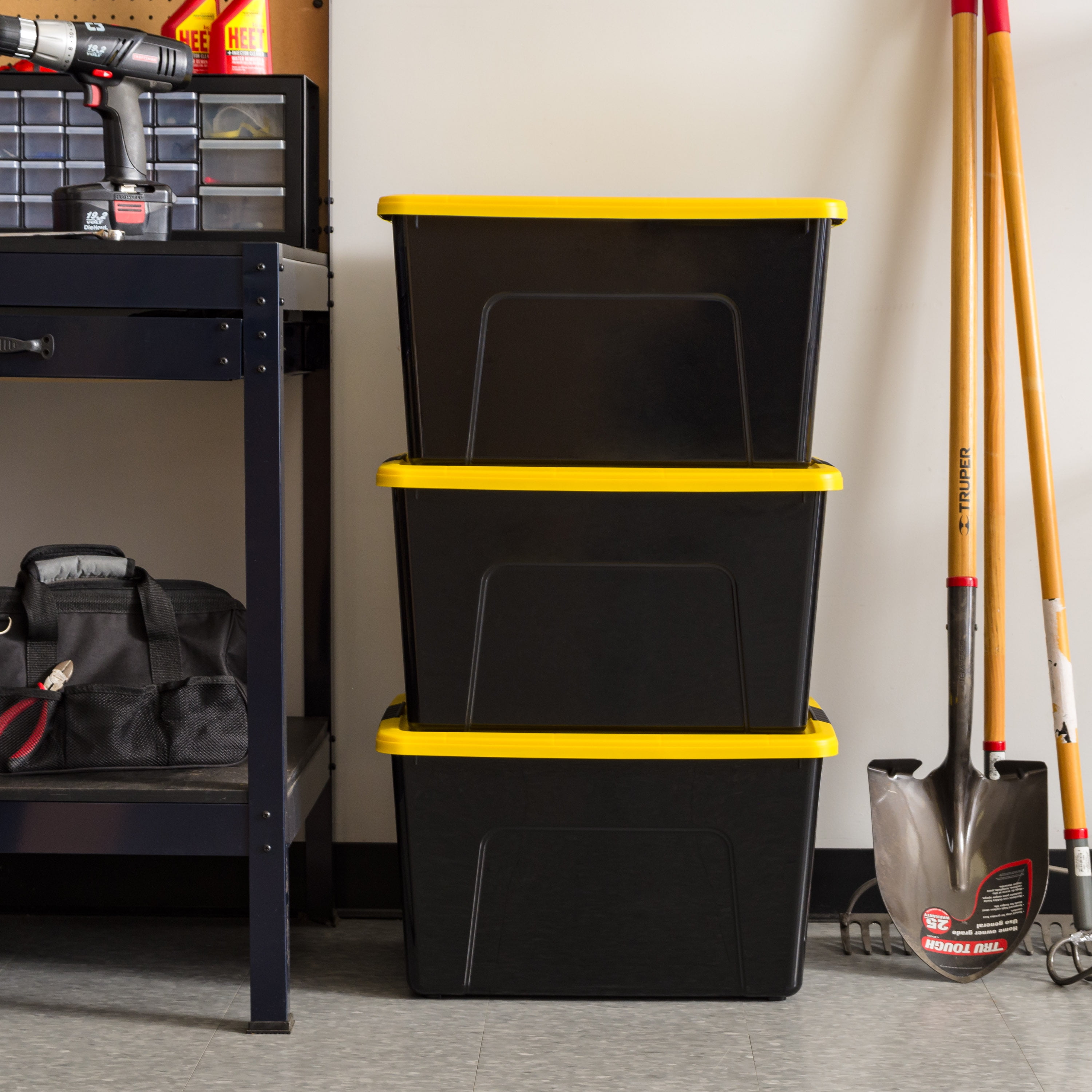 IRIS 60 Qt Black Plastic Storage Bin with Lid Tote, Plastic Storage Container with Lid, 6-Pack