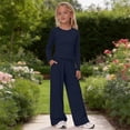 thumbnail image 2 of Ruyang Girls 2 Piece Casual Sets Round Neck Long Sleeve Top and Wide Leg Pants Outfits Solid Color Athletic Jogger Clothest, 2 of 9