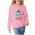 thumbnail image 2 of Cethrio Long Sleeve Tops for Girls, Crewneck Casual Printed Pullover Shirts Pink Size 3-4 T, 2 of 5