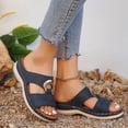 thumbnail image 2 of KIJBLAE Women's Stitched Metal Buckle Wedge Flip Flops, Fashion Comfort Open Toe Casual Beach Summer Vacation Slippers Blue 36, 2 of 9
