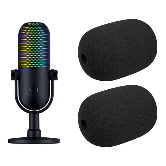 SOULWIT 2Pcs Microphones Pop Filter for Razer Seiren V3 Chroma RGB USB, Protective Mic Cover Windscreen Foam - Black