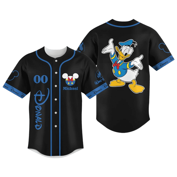 Custom Disney Donald Baseball Jersey, Donald Duck Baseball Shirt, Disney Character Jersey Shirt, Magic Kingdom Jersey Men