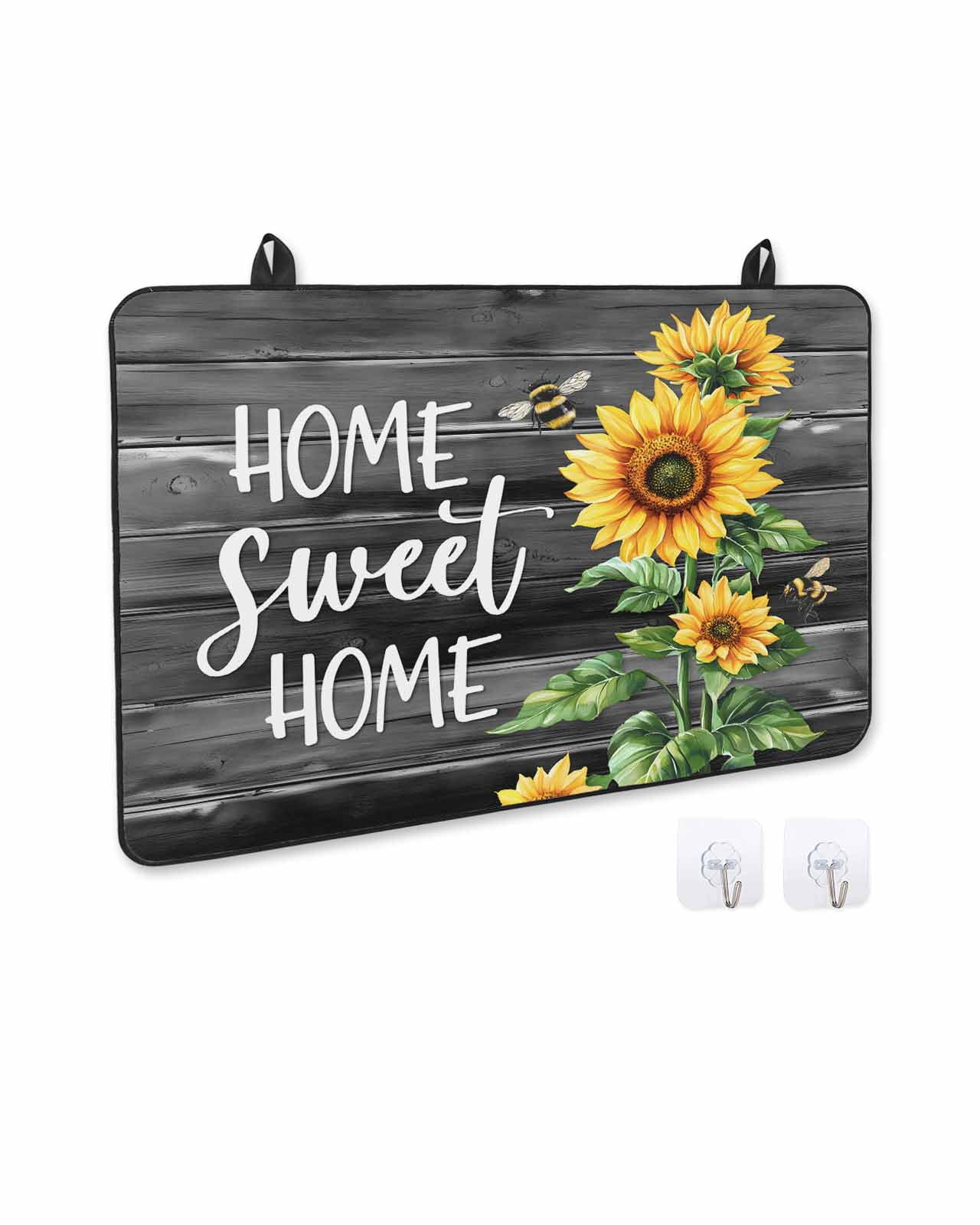 nqOlkjepod Large Induction Cooktop Protector Mat 36"x21", Spring Sunflowers Stove Top Covers for Electric Stove, Black Wooden Grain Country Farm Stove Burner Cover Mats, Glass Top Stove Cover