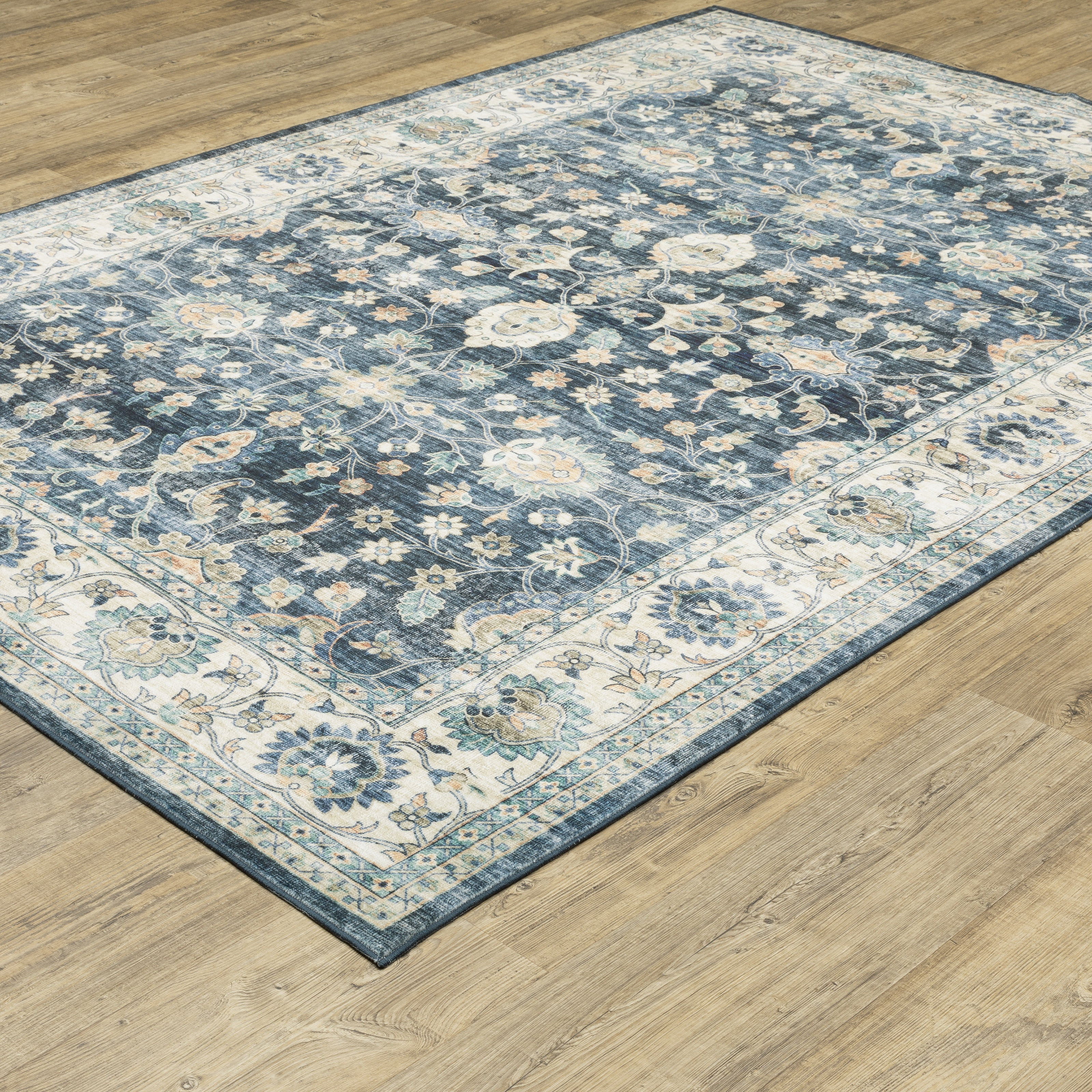 Avalon Home Sebastian Vintage Bordered Blue/ Ivory Washable Indoor Area Rug