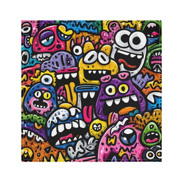 Cloth Napkins Set of1 100% Satin Peachskin Velvet 20x20inx1 Napkins Cloth napkins are washable Soft and Absorbent Colorful Cartoon Monsters