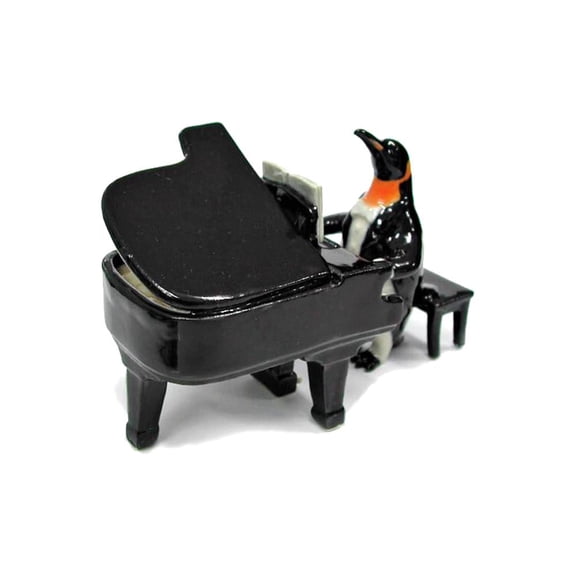 Northern Rose Black Penguin Grand Piano Hand-painted - Home Decor Bird Decorative Figurine Birthday Gift - Miniature Porcelain Figurine