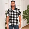 thumbnail image 2 of Kaemgyyd Men's Plaid Hoodie Casual Drawstring Stylish Summer Tops S-3XL Short Sleeve Vintage Button Down Hooded Shirt, 2 of 6