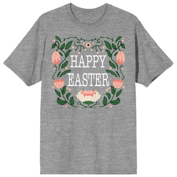 Soft Petal Happy Easter Pink Floral Women's Heather Gray Short Sleeve Crew Neck Tee-Medium